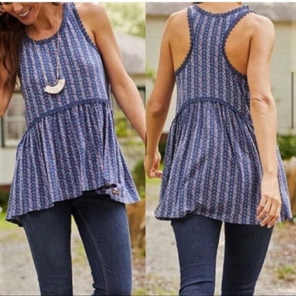 Matilda Jane Beyond the Horizon Tank Floral Flowy Top Lace Blue Sz Women's Small - Picture 1 of 11